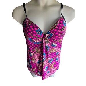 Christina Pink Floral 2 Piece Strap Swimsuit High Hip Bikini Sz 14 Large Cup